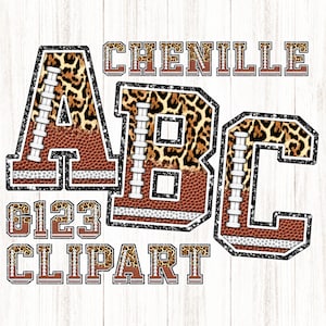Football Letters PNG, Leopard and Laces Stitch, Background Pattern Fills, Chenille, Sports Clipart Alphabet Font for Digital Download