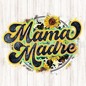 Digital Mama Madre PNG Kuh Sonnenblumen Druck | Retro Buchstaben Aquarell Textur | Cooles Grunge Circle Sublimation Design | Printable Transfer