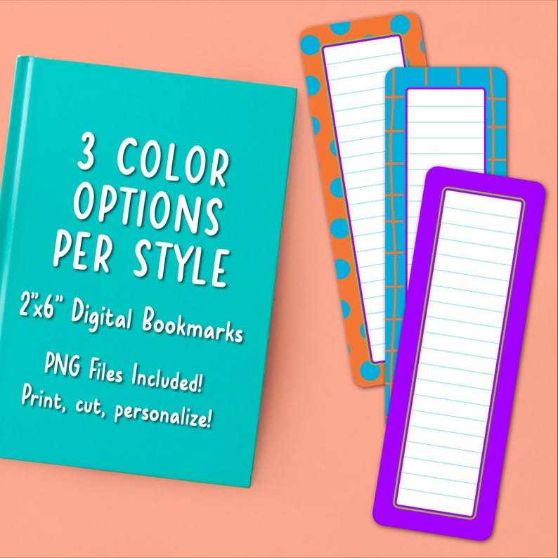 Digital Bookmarks (printable), Clipart Bundle Set of 12 | Lined & Blank ...