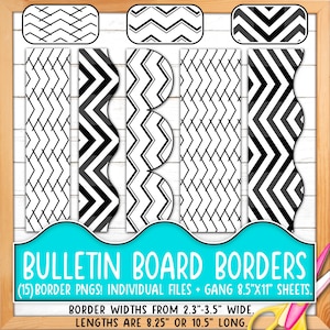 Rahmen für Pinnwände | Drucken & Schneiden, Nahtlose | Schwarz, Weiß, Ink Saver, mehrere Chevron-Muster, Doodle, seitlich BO55BO-A226