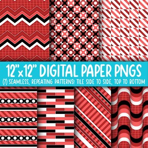 Behangachtergrond: digitaal papier | Naadloos | Handgetekend raster, diagonale strepen, stippen, rood, wit, zwart WA55LL-A244