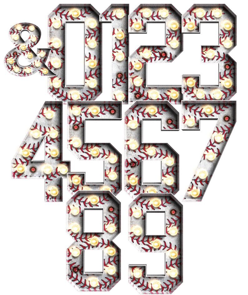 Baseball Print Numbers Digital Download | Classic Baseball Pattern Marquee Letters & Numbers ...