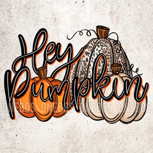Hey Pumpkin PNG, Clipart for Fall, Thanksgiving, Hand Drawn Line Font with Black & Orange, Doodle Pumpkin, Trio, Beige Orange Leopard, Print