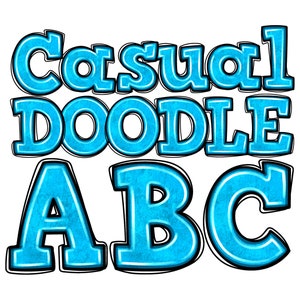 Alfabeto Doodle azul claro azul PNG, download digital, letras casuais desenhadas à mão, diversão, crianças, escola, arte DTF de sublimação para designs de impressão