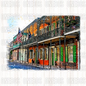 New Orleans PNG, French Quarter Shirt Design für Print, Sublimation, DTG, Transfer, Fun Party Shirt, Visit Louisiana, Musik, Cityscape Urban