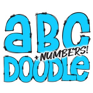 Descarga digital / Doodle Pastel Blue Fill / PNG Clipart Bundle Alphabet Pack / Letras y números