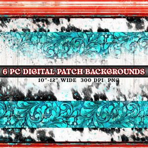 May include: Six digital patch backgrounds with a turquoise floral design on a white background with black and red stripes. The backgrounds are 10-12 inches wide and 300 DPI PNG files.