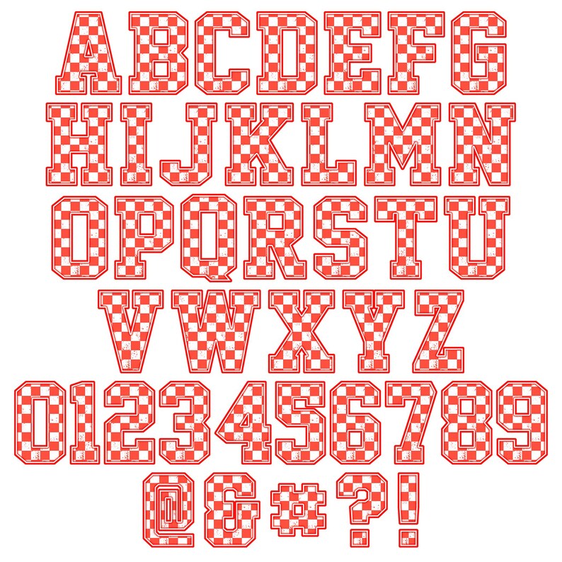 Grunge Checker Print PNG Alphabets, Checkered Varsity Letters, 8 Bundle ...