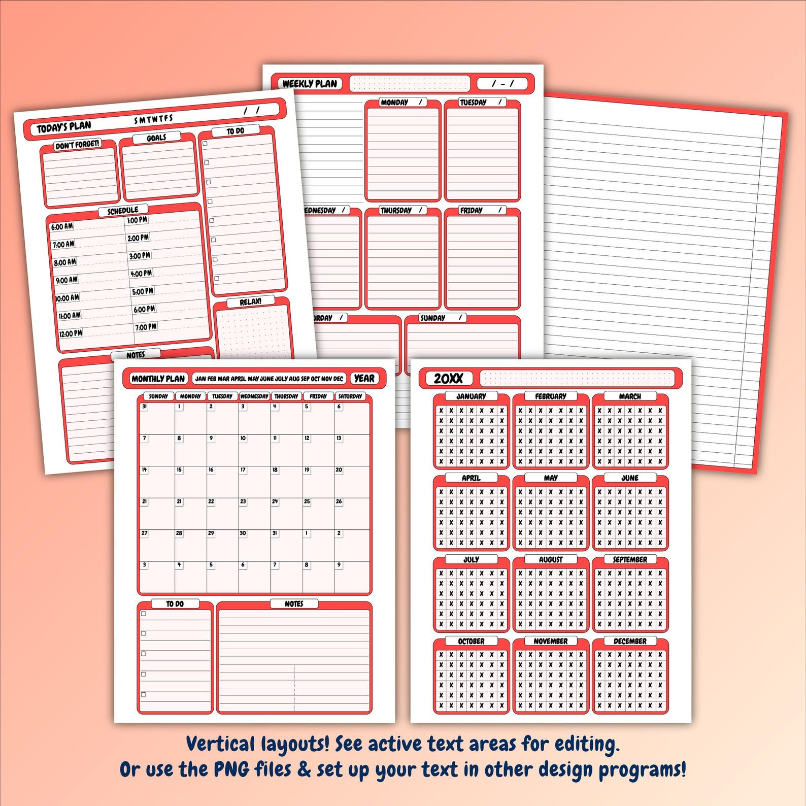 Calendar Pack - Editable Daily | Weekly | Monthly | Yearly | Red, Sea ...