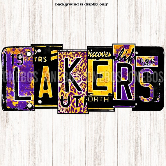 Lakers License Plate PNG, Purple, Gold, Black, Leopard, Grunge, Sublimation  School Mascot Word Print, Print Cut, Basketball Team Art