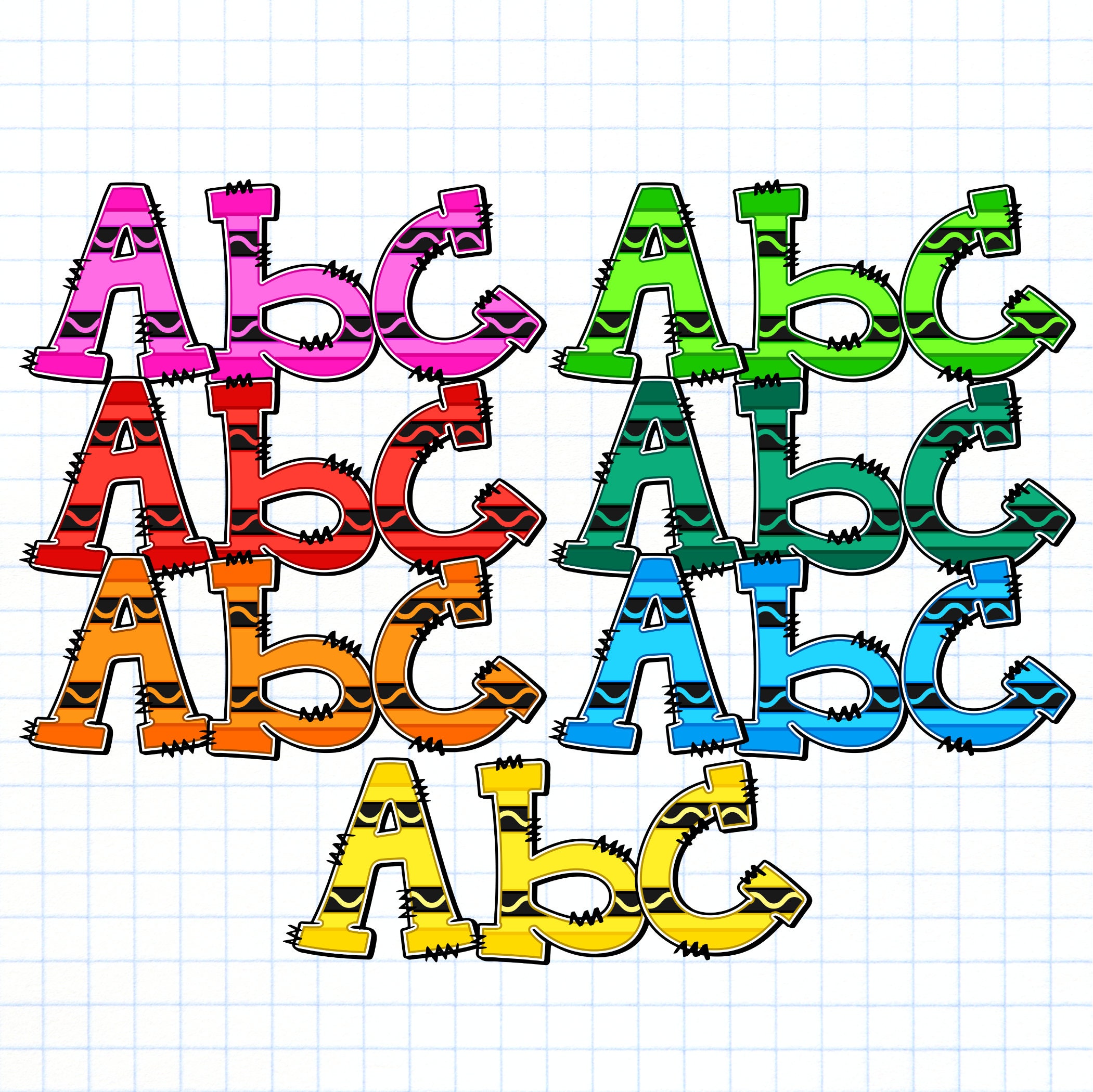 Crayon Colors Alphabet Bundle, 14 PNG Sets for Digital Download, Doodle ...