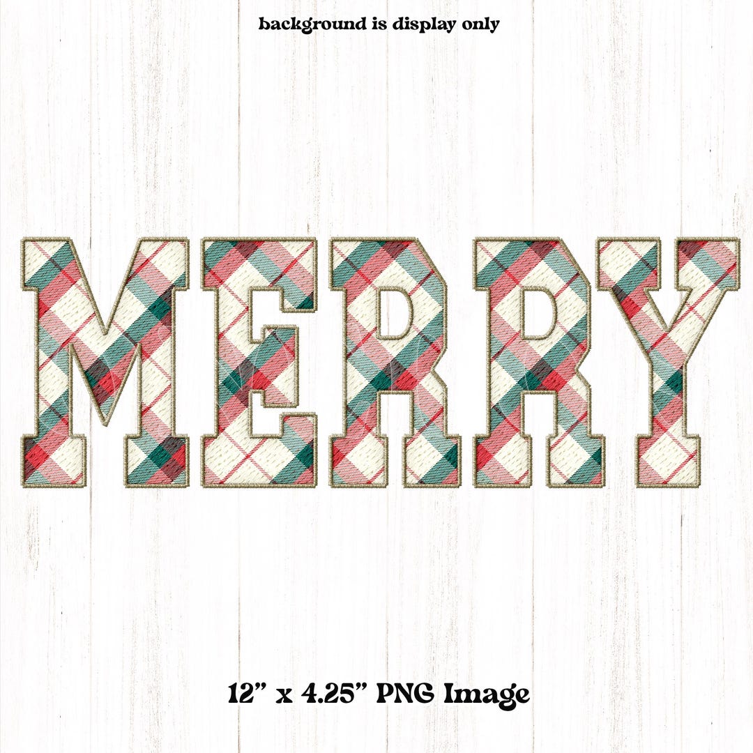 Merry PNG, Faux Embroidery Design, Christmas PNG, Red Green Gold Beige