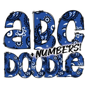 Descarga digital / Doodle Blue Paisley Bandana 2 Pattern Fill / PNG Clipart Bundle Alphabet Pack / Letras y números