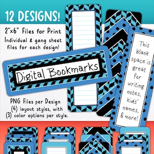 Marcadores digitais (para impressão), conjunto de clipart com 12 | Forrado e em branco para DIY personalizado | Formas geométricas, círculo, chevron, pontos BO55OK-A255