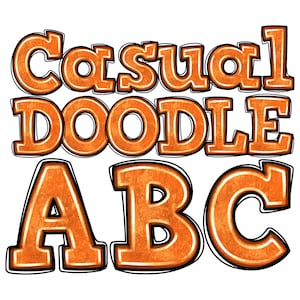 Alfabeto Doodle laranja PNG, download digital, letras casuais desenhadas à mão, funky, crianças, escola, arte DTF de sublimação em quadrinhos para designs de impressão