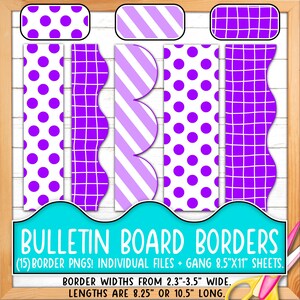 Rahmen für Pinnwände | Drucken & Schneiden, Nahtlose | Handgezeichnetes Gitter, Diagonale Streifen, Polka Dots, Lila, Weiß, Schwarz BO55BO-A247