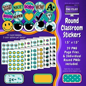 Stickerpakket | Individuele digitale stickers en Avery-velsjablonen | Lentebloemen, blauw, geel, groenblauw, stippen, blad, bloem ST55CK-A200