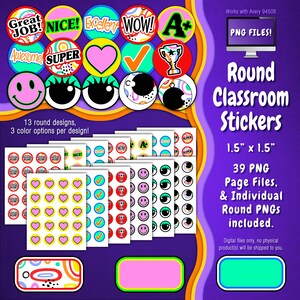 Stickerpakket | Individuele digitale stickers en Avery-velsjablonen | Regenboog, krabbels, abstracte cirkels, leuk, speels, sluw ST55CK-A181