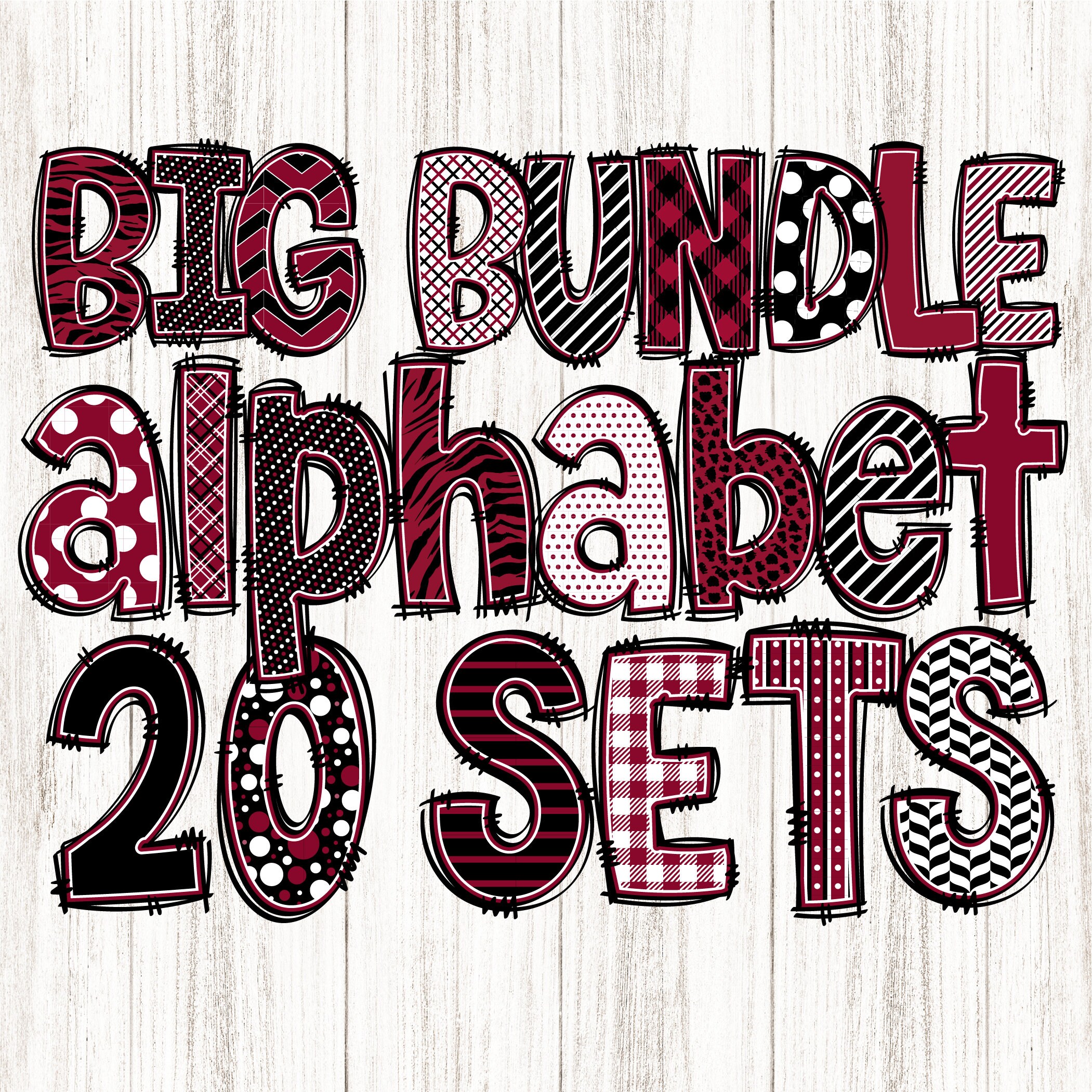 Big Pattern Alphabet Bundle, 20 Sets, Funky Plaid Polka Dot Chevron ...