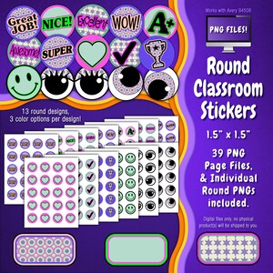 Stickerpakket | Individuele digitale stickers en Avery-velsjablonen | Stippen, sterren, geometrisch, paars, lavendel, roze, groen, groenblauw ST55CK-A235
