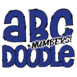Descarga digital / Doodle Blue Fill / PNG Clipart Bundle Alphabet Pack / Letras y números