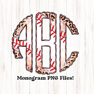 Leopard Baseball Monogram Split PNG Alpha | 78 Bestanden Totaal aantal | Links, Midden, Rechts | Schetsmatige Doodle Sint-Jakobsschelp Letters | Sublimatie Print