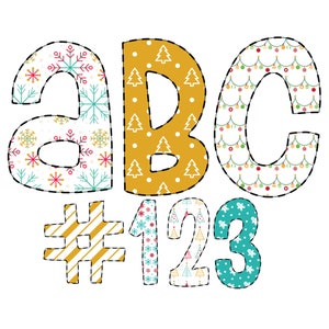 Descarga digital / Doodle Dash Red Gold Blue Christmas Pattern Fill / PNG Clipart Bundle Alphabet Pack / Letras y números