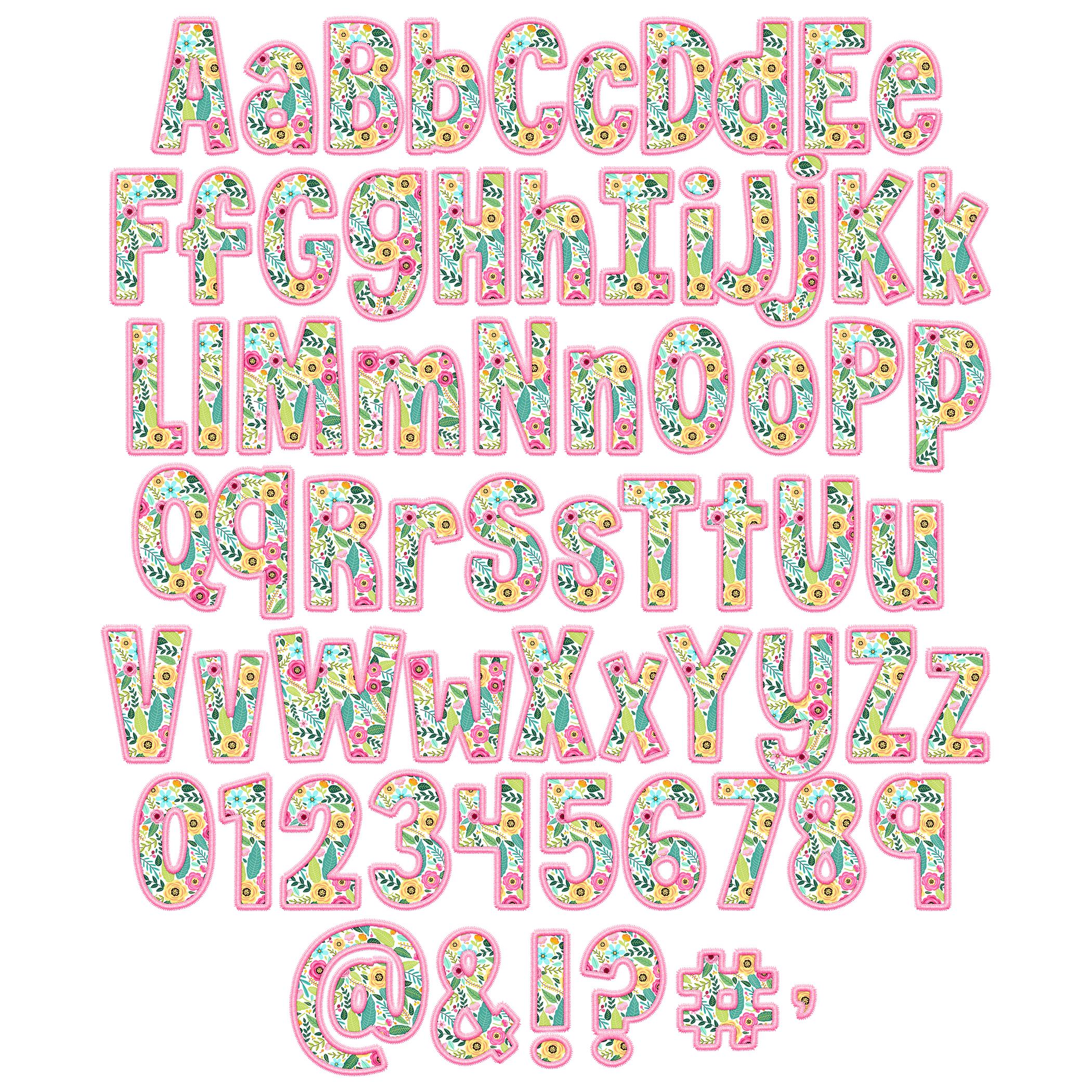 Flower Alphabet PNG, 4-pack Faux Embroidery Hand Drawn Spring Floral ...