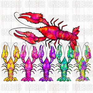 Paquet PNG d’écrevisses dessinées à la main, Ensemble de 6 écrevisses, Crawdads, Coloré, Mardi, C’est la saison, Aquarelle PNG, Pack de sublimation numérique