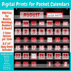 Wall Calendar - Pocket Chart For Teachers | Stripes, Polka Dots, Retro, Bold, Trendy, Red, Black, White WC55PO-A218