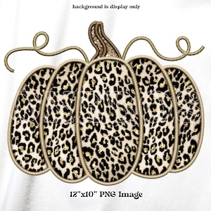May include: A gold glitter and leopard print pumpkin with a 12" x 10" PNG image text.