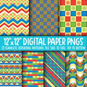 Wallpaper Hintergrund - Digitales Papier | Nahtlos | Blumen, Diamanten, Karo, Groovy, Regenbogen, Rot, Gelb, Grün, Blau, Hell WA55LL-A261