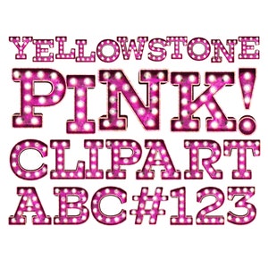 Yellowstone Clipart / Descarga digital Alphabet and Numbers Bundle / Pink Grunge Rusted Western Marquee Letters Sublimation Print