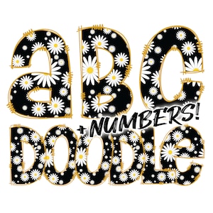 Download digital | Preenchimento de padrão de margarida Doodle | Pacote de alfabeto de pacote de clipart PNG | Letras e números