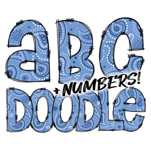 Descarga digital / Doodle Blue Paisley Bandana Pattern Fill / PNG Clipart Bundle Alphabet Pack / Letras y números