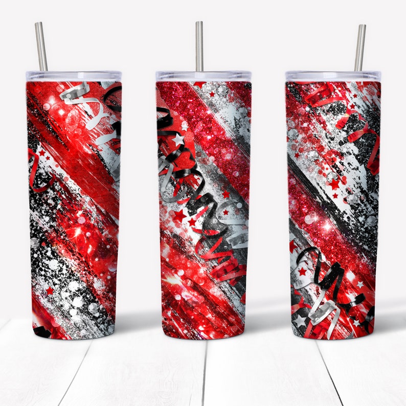 Red, Black, White, Tumbler Wrap, School Spirit Colors, Grunge Brush Strokes with Glitter, Bokeh, Sparkle, Shiny Accents, Collage Wallpaper 