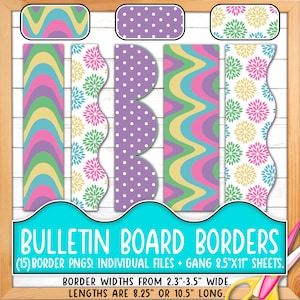 Bordüren für Pinnwände | Druck & Schnitt, Nahtlos | Klassenzimmer Board Tür Dekor | Blumen Blumen Splash, Gewellte Tie Dye Streifen BO55BO-A219