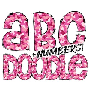 Descarga digital / Doodle Pink Camouflage Pattern Fill / PNG Clipart Bundle Alphabet Pack / Letras y números