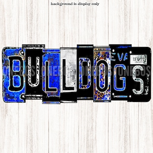 Watercolor License Plate Bulldogs PNG, Royal Blue White Grey, Leopard, Black, Sublimation School Mascot Word Print, Print Cut, Art