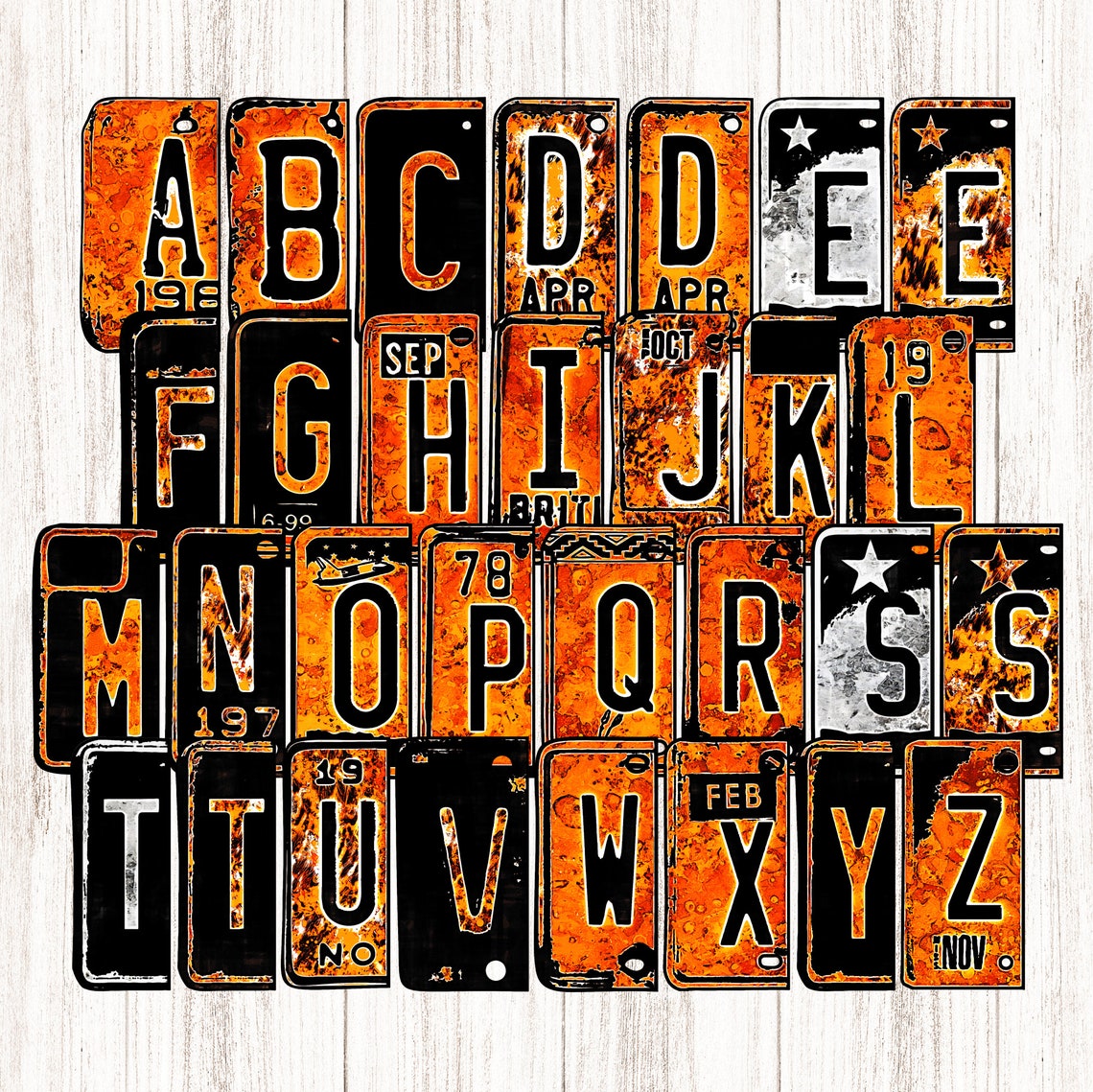Orange License Plate Alphabet Mix Match Letters Grunge & Etsy