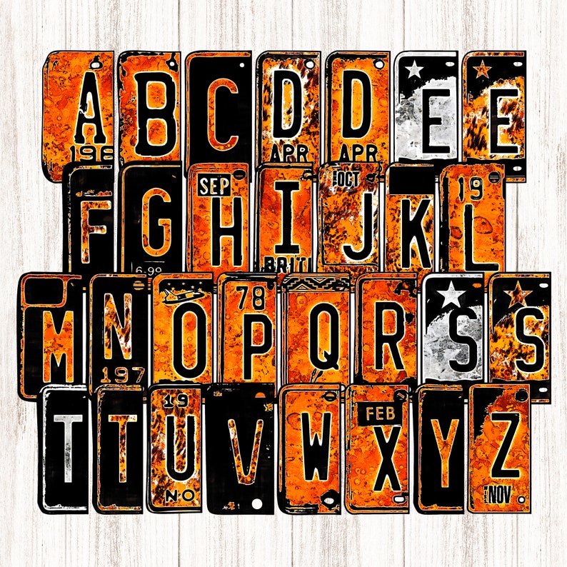 Orange License Plate Alphabet Mix Match Letters Grunge & Etsy