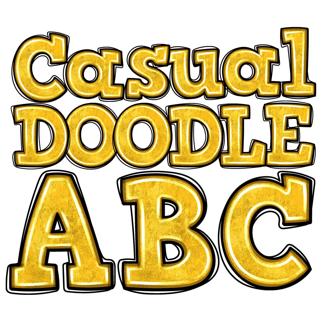 Yellow Doodle Alphabet PNG, Digital Download, Casual Hand Drawn Letters ...