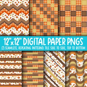 Wallpaper Achtergrond - Digitaal Papier | Naadloos | Chevron, baksteen, strepen, golvende retro | Herfst, herfst, blad, plaid, pompoen, hooi WA55LL-A208