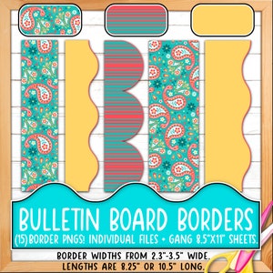Bordüren für Pinnwände | Druck & Schnitt, Nahtlos | Klassenzimmer Board Tür Dekor | Paisley, Streifen, Tropfen, verziert BO55BO-A202