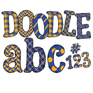 Descarga digital / Doodle Blue Yellow 1B Pattern Fill / PNG Clipart Bundle Alphabet Pack / Letras y números