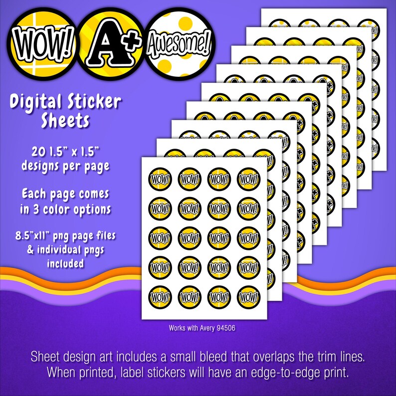 Sticker Sheet Array Sticker Pack | Individual Digital Stickers & Avery Sheet Templates ...
