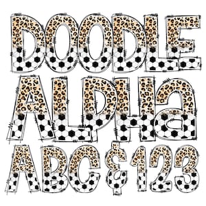 May include: Doodle Alpha ABC & 123 in a leopard print and soccer ball design.