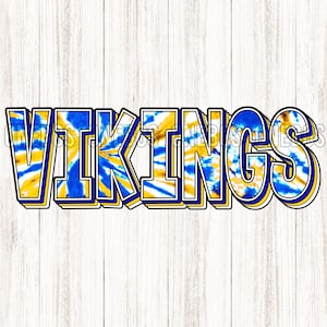 Vikings School Spirit Mascot Digital Download PNG, Tie-dye Blue, Gold, White, Image Design for Sublimation, Printable Clipart Transfer