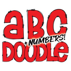 Descarga digital / Doodle Red Fill / PNG Clipart Bundle Alphabet Pack / Letras y números