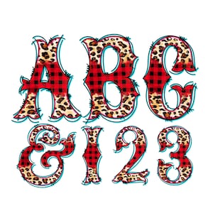Descarga digital / Western / Doodle, Sketchy, Hand Drawn Leopard Buffalo Plaid Fill / PNG Clipart Bundle Alphabet Pack / Letras y números